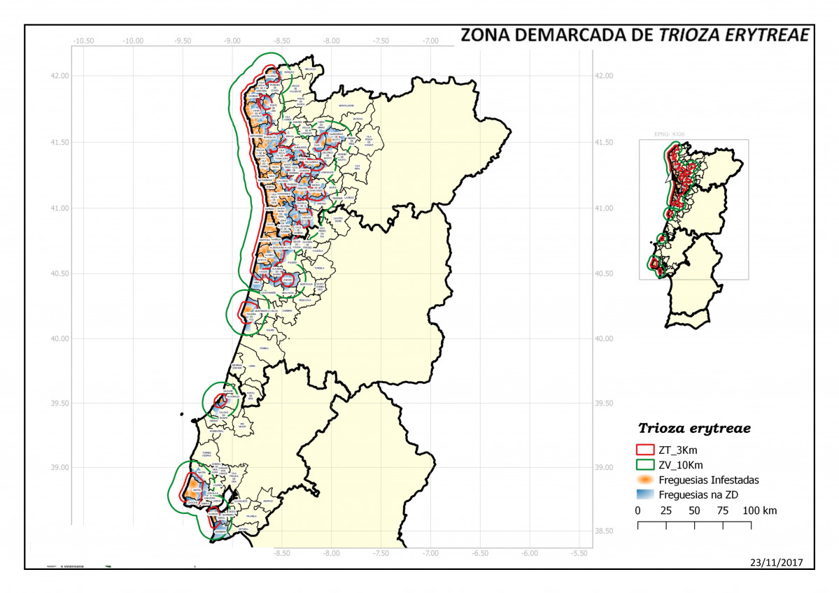 Mapa DGAV Trioza  23novembre 2017 (Foto La Uniu00f3)
