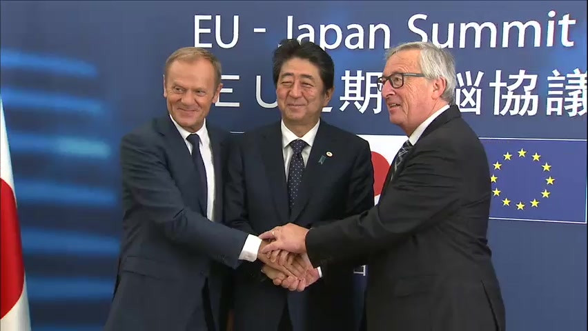 Shinzo Abe, Tusk y Juncker acuerdo UE Japu00f3n (Foto EC Audiovisual Service)
