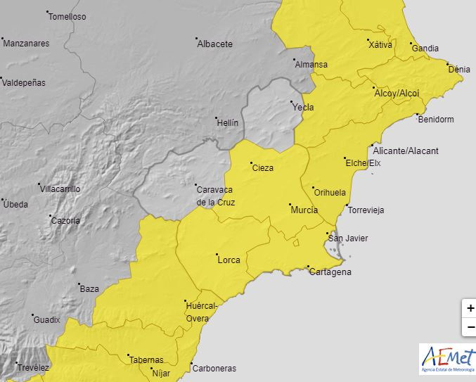 Alerta amarilla lluvias 27nov2020 (Mapa 1 Aemet)
