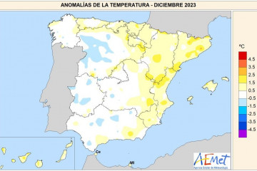 Anomalías de temperatura registradas en diciembre de 2023 (Mapa Aemet)