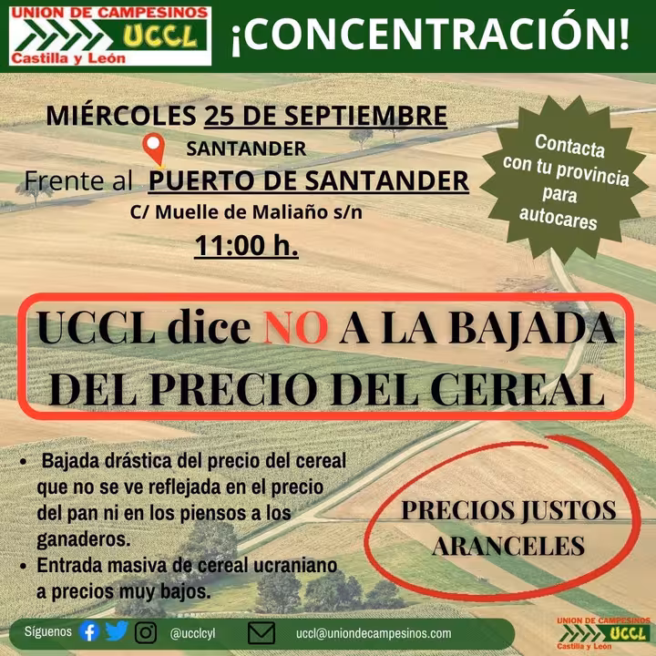 Cartel concentraci&oacute;n bajada precio cereal (Imagen UCCL)