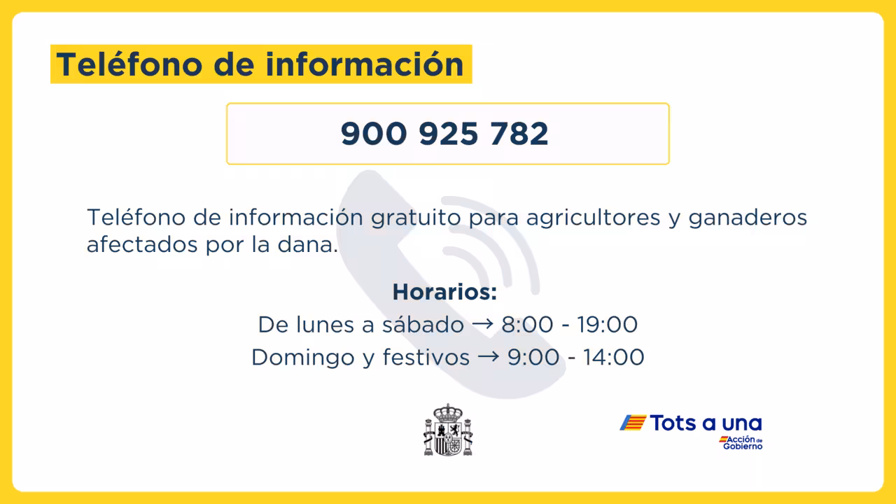 Tel&eacute;fono de informaci&oacute;n para agricultores y ganaderos afectados por la DANA