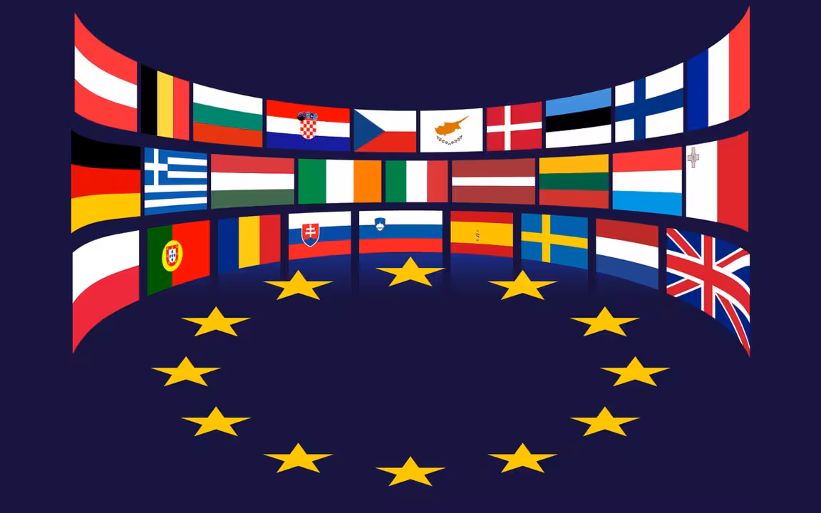 Banderas de la Uni&oacute;n Europea (Imagen de Gordon Johnson en Pixabay)