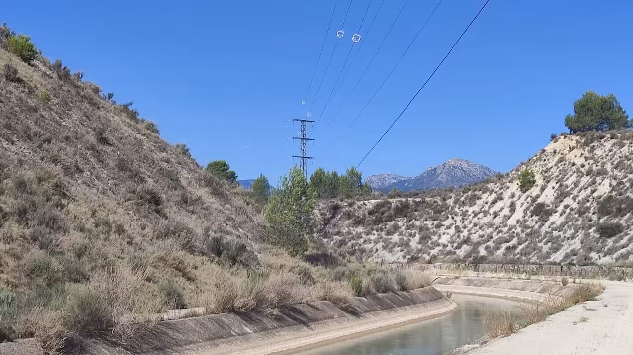 Medidas protectoras para las aves en las l&iacute;neas el&eacute;ctricas del postrasvase Tajo-Segura (Foto CHS)