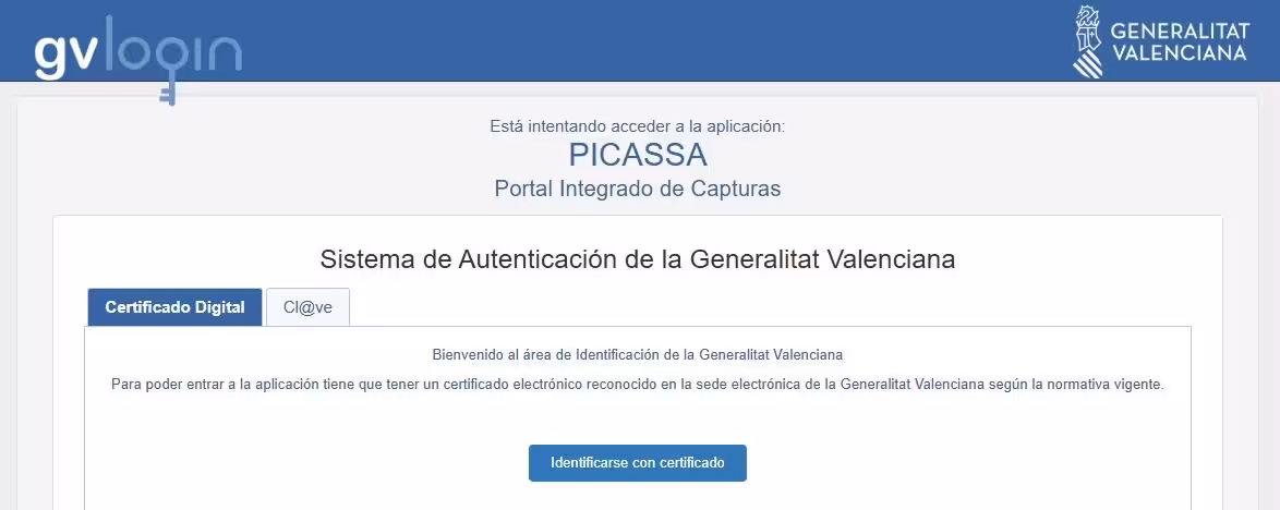 Acceso a Picassa (Captura del portal agrario de la Comunidad Valenciana)