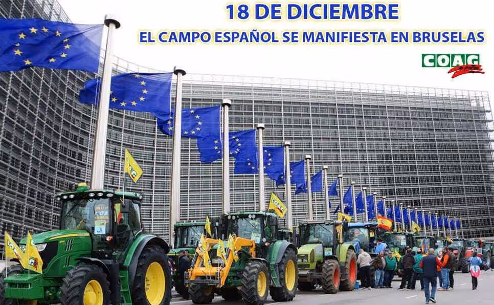 Cartel de la protesta de agricultores en Bruselas el 18 de diciembre (Imagen COAG)