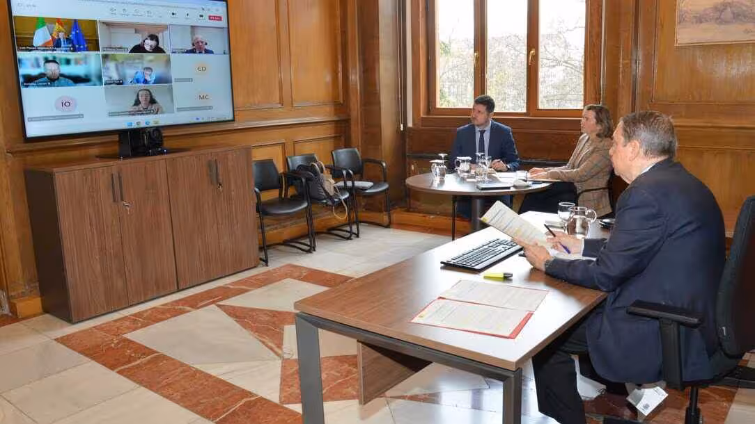 Reuni&oacute;n de ministros de Espa&ntilde;a e Irlanda celebrada por videoconferencia (Foto MAPA)
