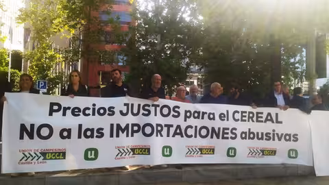 Concentraci&oacute;n frente al edificio de la UE en Madrid por las importaciones de cereal (Foto UdU)