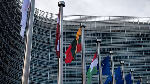 Banderas frente al edificio Berlaymont, en Bruselas (Foto &copy; Uni&oacute;n Europea, 2024, CC BY 4.0)