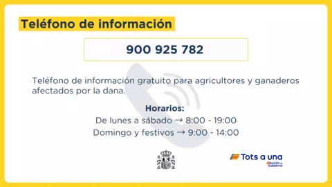 Tel&eacute;fono de informaci&oacute;n para agricultores y ganaderos afectados por la DANA
