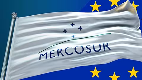 Bandera Mercosur en un fondo con el emblema de la UE (Imagen Uni&oacute;n de Uniones)