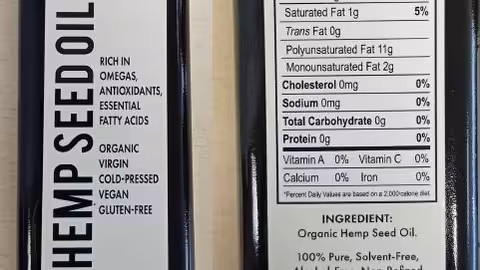 Etiqueta de aceite de semillas de c&aacute;&ntilde;amo con THC (Foto Aesan)