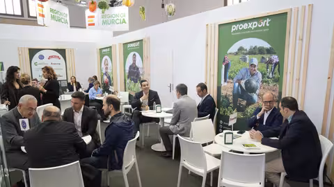 Empresarios de Proexport trabajando durante la celebraci&oacute;n de Fruit Logistica 2024 (Foto Proexport)