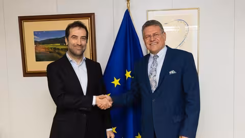 El ministro de Econom&iacute;a, Comercio y Empresa, Carlos Cuerpo, y el comisario europeo de Comercio, Maro&scaron; &Scaron;efčovič, en Bruselas (Foto Mineco)