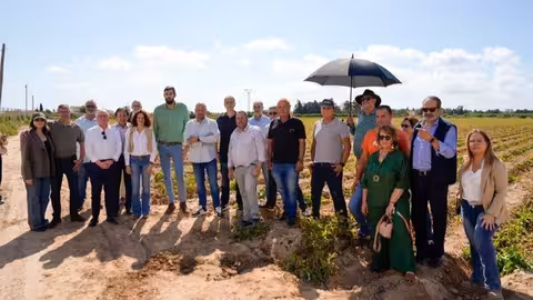 Rodrigo Alonso y miembros de Vox visitan una finca de cultivo de patatas en el Campo de Cartagena (Foto Daniel Sabiote/Vox)