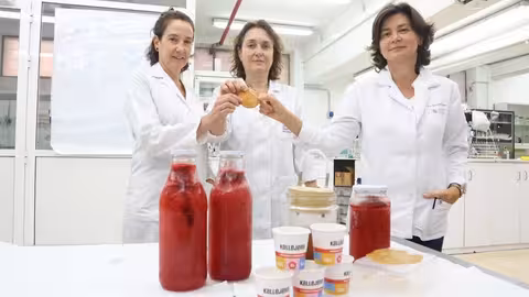 Las profesoras Arantxa Aznar, Asunci&oacute;n Iguaz y Encarna Aguayo, del &aacute;rea de Tecnolog&iacute;a de los Alimentos de la UPCT (Foto UPCT)