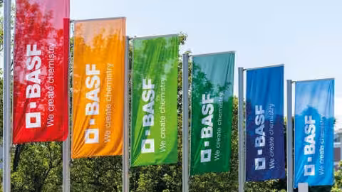 Banderas de BASF en Ludwigshafen (Foto BASF) Archivo