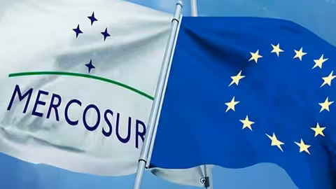 Banderas de Mercosur y la UE (Foto AVA-Asaja)