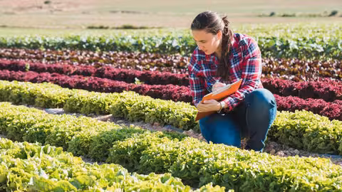 Una mujer agr&oacute;noma observa el estado de unas plantaciones (Foto Junta de Andaluc&iacute;a)