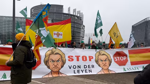 Protesta agraria en Estrasburgo contra el acuerdo UE-Mercosur (Foto AVA-Asaja)