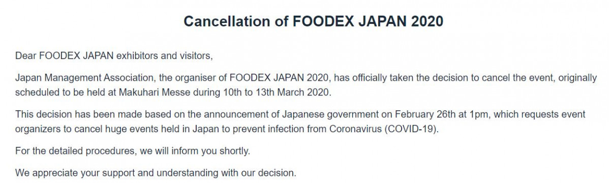 Cancelación Foodex2020 web