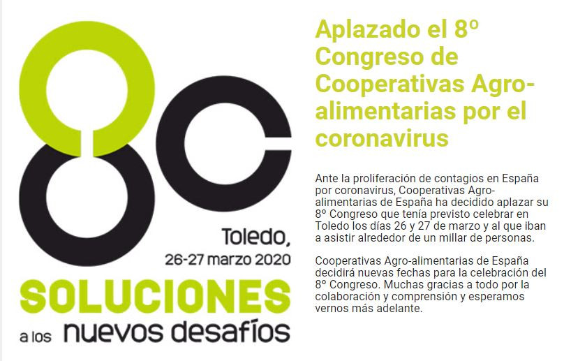Aplazado congreso Cooperativas AgroAlimentarias coronavirus
