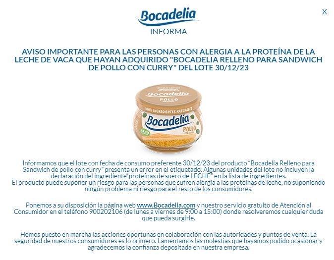 Aviso Bocadelia leche etiquetado (Imagen Bocadelia web)