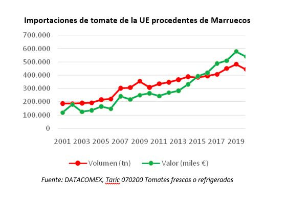 Tabla importaciones UE de Tomate Marroquí (Fuente COAG)