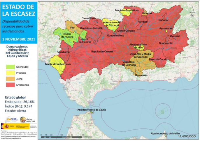Mapa Situación Expecional Sequía extraordinaria (Conf Hidrog Guadalquivir)