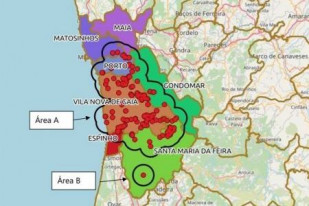 Mapa afectación Xylella Portugal (Imagen AVA Asaja)