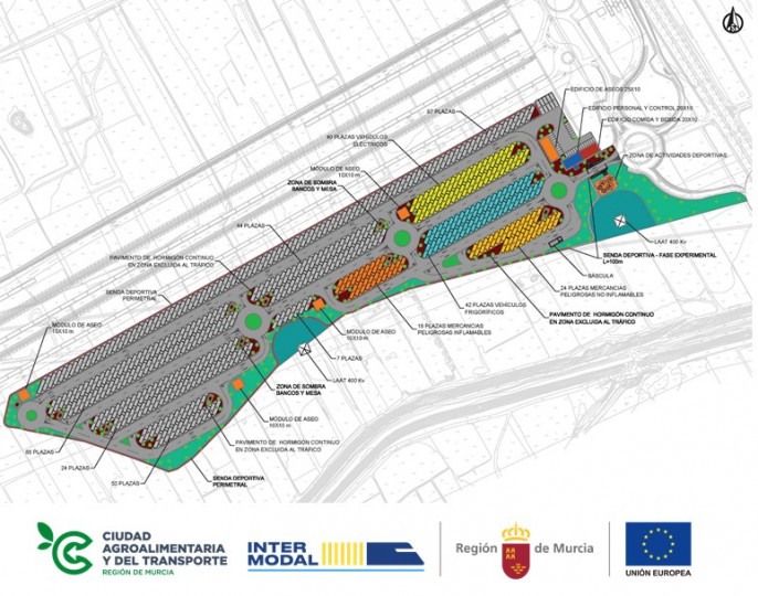 Área de estacionamiento camiones Ciudad Agroalimentaria y del Transporte (Fuente CARM)