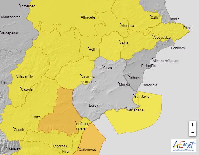 Alerta Naranja y Amarilla 11dic2020 (Imagen Aemet)