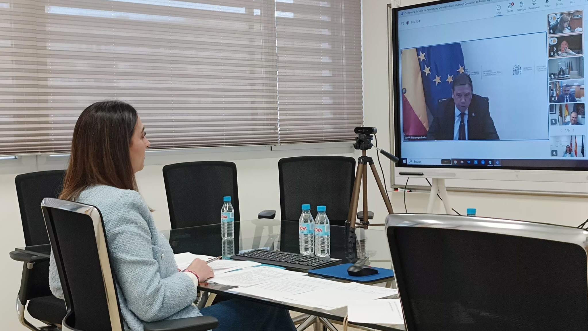 Sara Rubira participando de forma telemática en la Conferencia Sectorial de Agricultura y Desarrollo Rural y en el Consejo Consultivo de Política Agrícola para Asuntos Comunitarios (Foto CARM)
