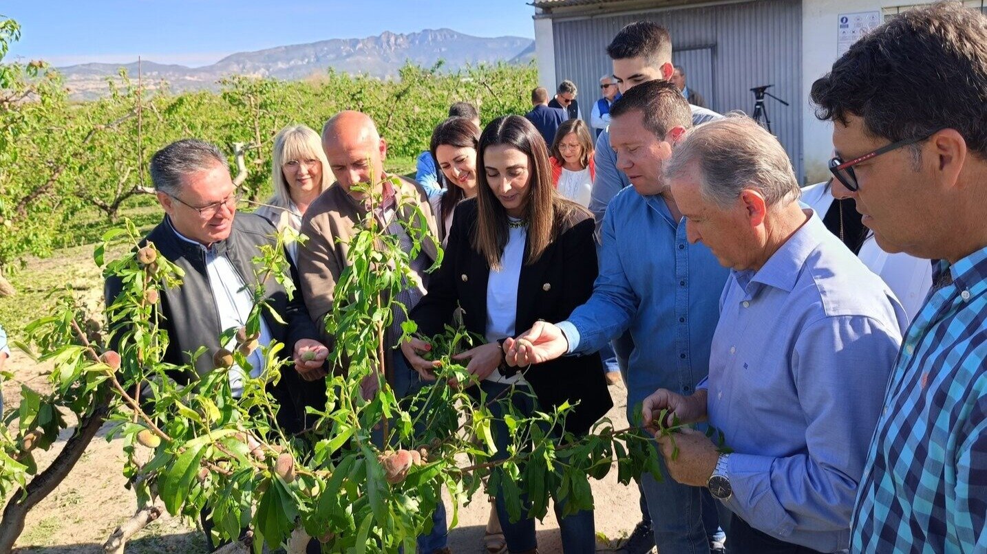 Rubira visitando uno de los campos de cultivo de frutales dañados en Yéchar (Foto CARM)